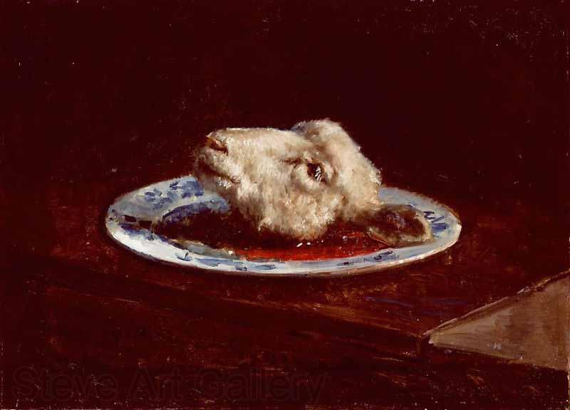 Viggo Johansen A lambs head on a plate Norge oil painting art